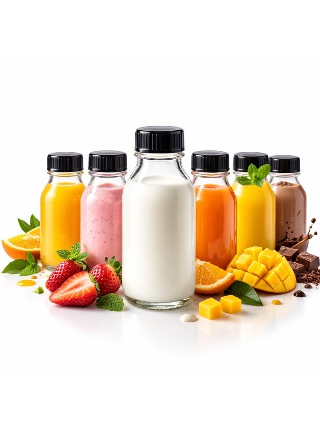 Luxoraq 150ml Glass Milk Bottles with Black Plastic Lids, Leak-Proof Round Jars for Spices, Condiments, Oils, DIY Beauty & Kitchen Storage, Travel & Pantry Organization (Pack of 6) - Image 1